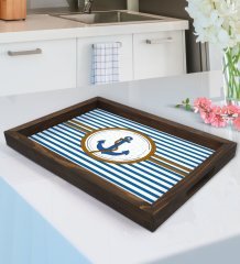 BK Gift Çapa Tasarımlı Doğal Ahşap Tepsi-1
