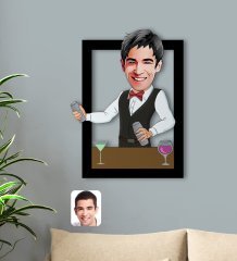 Kişiye Özel Barmen Karikatürlü 3D Ahşap Tablo-2