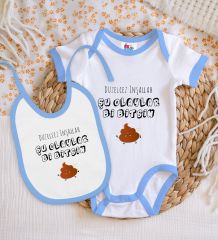 BK Kids Düzelcez İnşallah Tasarımlı Mavi Bebek Body Zıbın ve Mama Önlüğü Hediye Seti-1