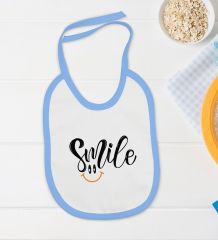 BK Kids Smile Tasarımlı Mavi Bebek Body Zıbın ve Mama Önlüğü Hediye Seti-1