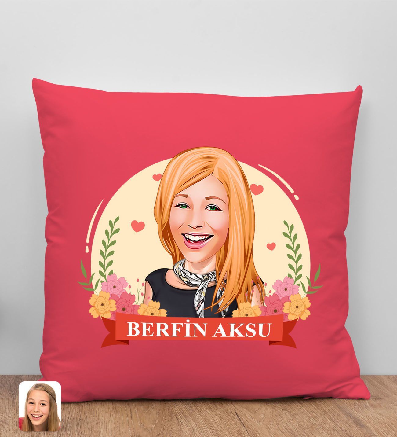 BK Gift Kişiye Özel Karikatürlü Anneler Günü Tasarımlı Kırmızı Kırlent Yastık, Anneye Hediye, Ev Dekorasyonu, Anneler Günü Hediyesi-5