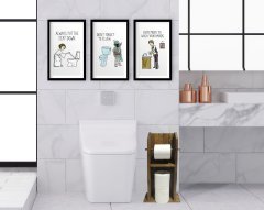 BK Home Doğal Masif Ahşap Tuvalet Kağıtlığı ve Dekoratif 3’lü Ahşap Siyah Çerçeveli Tablo-9