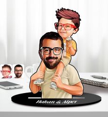 Kişiye Özel Baba Oğul Karikatürlü Ahşap Biblo Model-2 Babaya Hediye, Babalar Günü Hediyeleri