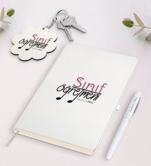Kişiye Özel Sınıf Öğretmeni Beyaz Defter Kalem ve Anahtarlık Hediye Seti-17