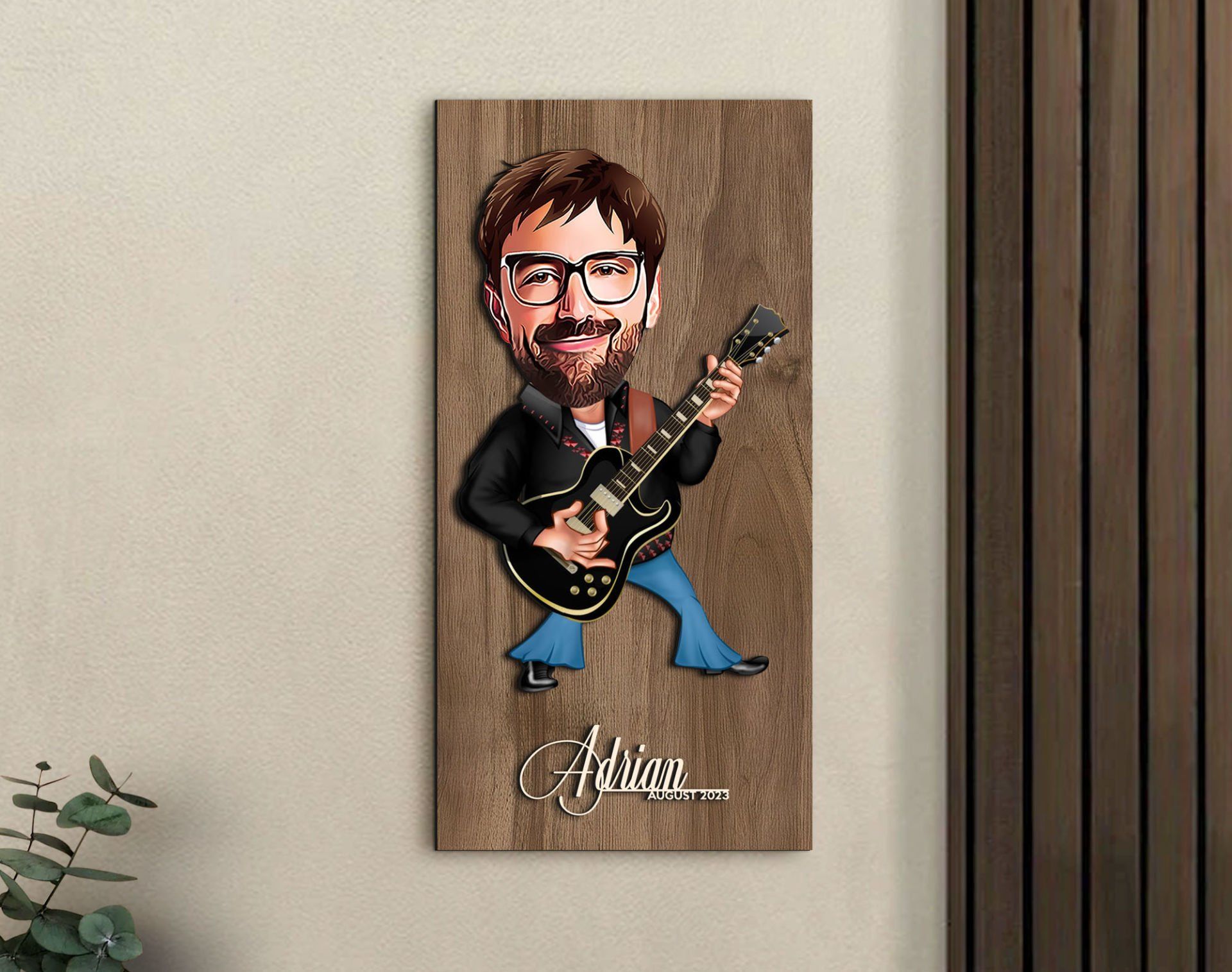 BK Gift Kişiye Özel Rock And Roll Karikatürlü Kabartma Figürlü Ahşap Tablo-1 Arkadaşa Hediye, Sevgiliye Hediye, Duvar Dekoru