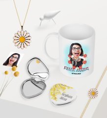 Kişiye Özel Melek Annem Karikatürlü Kupa Kalp Ayna Papatya Kolye Bileklik Seti