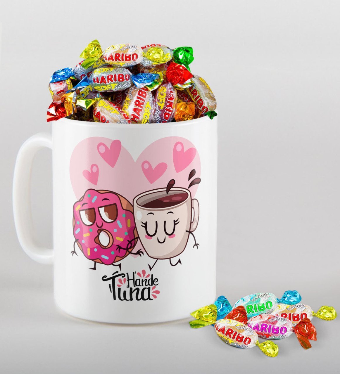 Kişiye Özel Sevgililer Günü Beyaz Kupa ve Haribo Şeker Hediye Seti-131