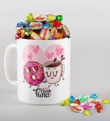 Kişiye Özel Sevgililer Günü Beyaz Kupa ve Haribo Şeker Hediye Seti-131