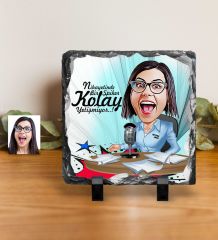 Kişiye Özel Bayan Spiker Sunucu Karikatürlü Dekoratif Doğal Taş - 1