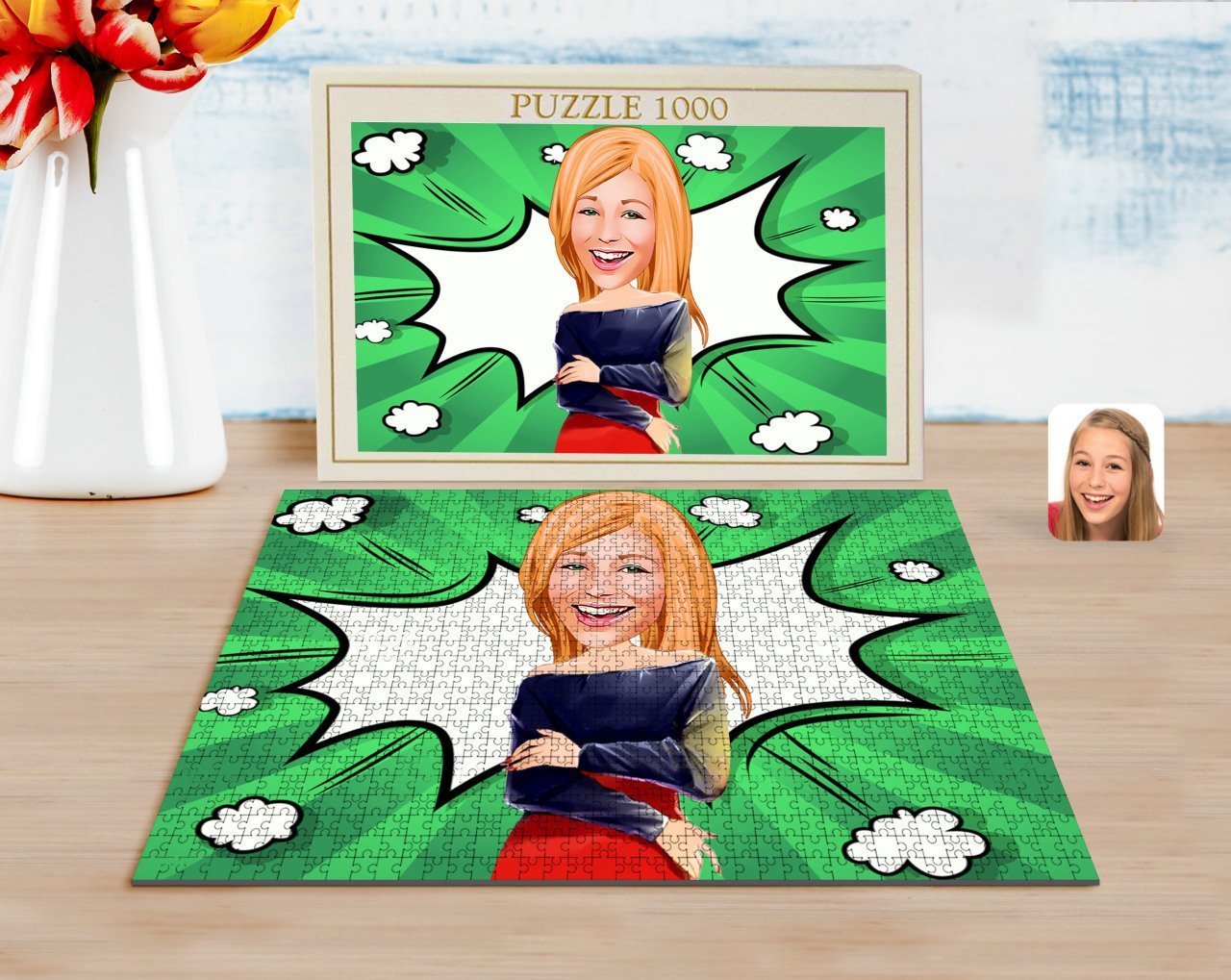 Kişiye Özel Kadın Karikatürlü 1000 Parça Profesyonel Puzzle-12