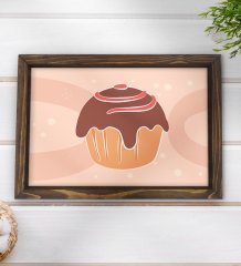 BK Gift Cupcake Tasarımlı Doğal Ahşap Tepsi-1