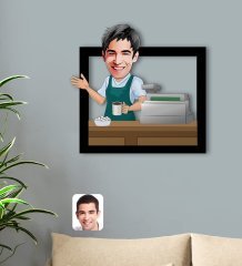 Kişiye Özel Barista Karikatürlü 3D Ahşap Tablo-2