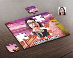 Kişiye Özel Melek Annem Karikatürlü Ahşap Puzzle-1