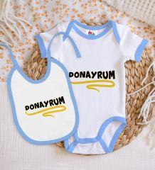 BK Kids Donayrum Tasarımlı Mavi Bebek Body Zıbın ve Mama Önlüğü Hediye Seti-1