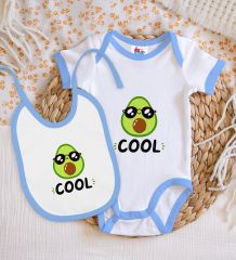 BK Kids Cool Tasarımlı Mavi Bebek Body Zıbın ve Mama Önlüğü Hediye Seti-1