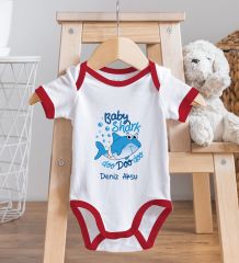 BK Kids Kişiye Özel Baby Shark Tasarımlı Kırmızı Bebek Body Zıbın-1