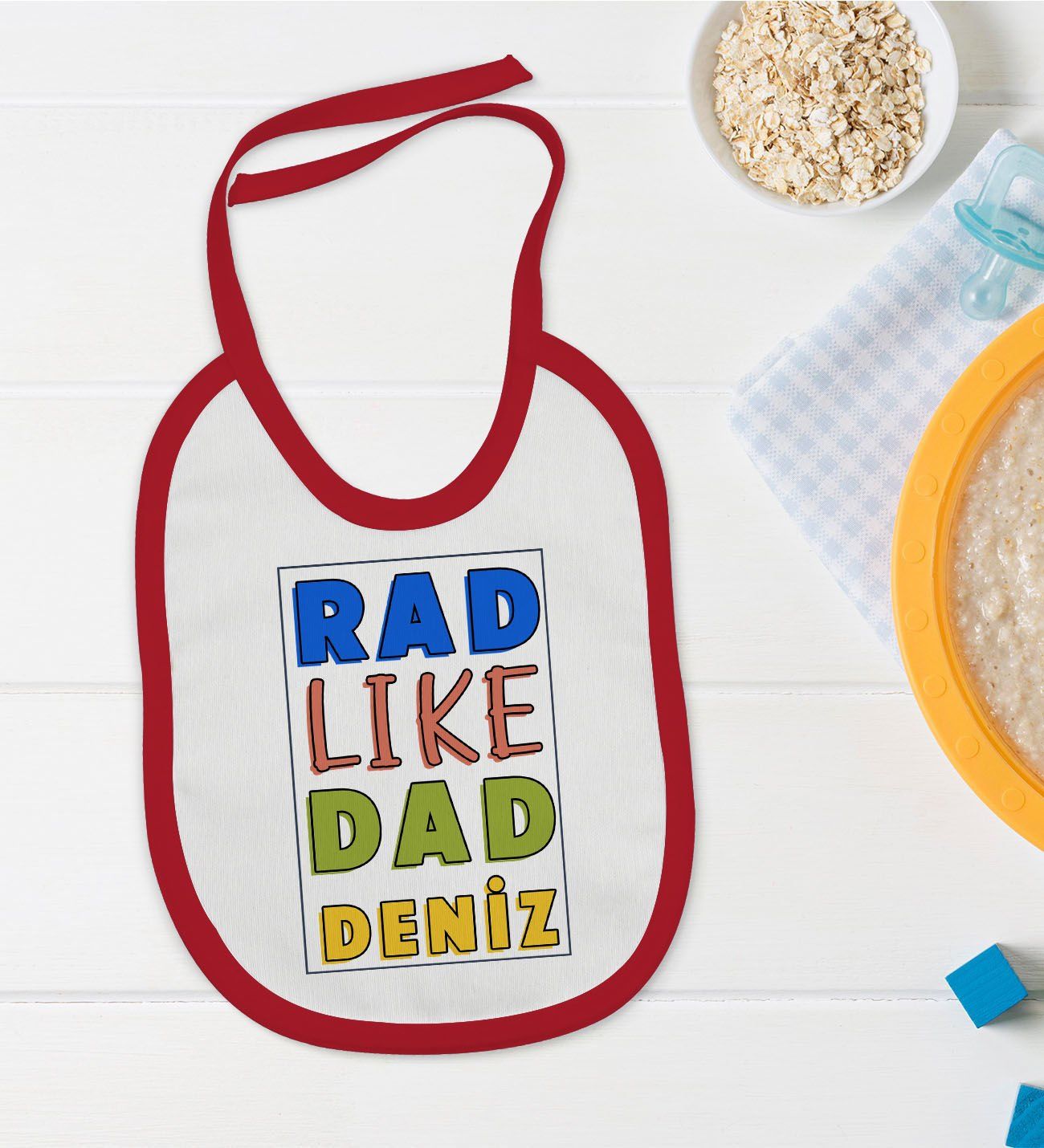 BK Kids Kişiye Özel Rad Like Dad Tasarımlı Kırmızı Bebek Mama Önlüğü-1