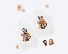 Kişiye Özel İkili Erkek ve Kadın Chef Karikatürlü Beyaz Mutfak Önlüğü Seti-15