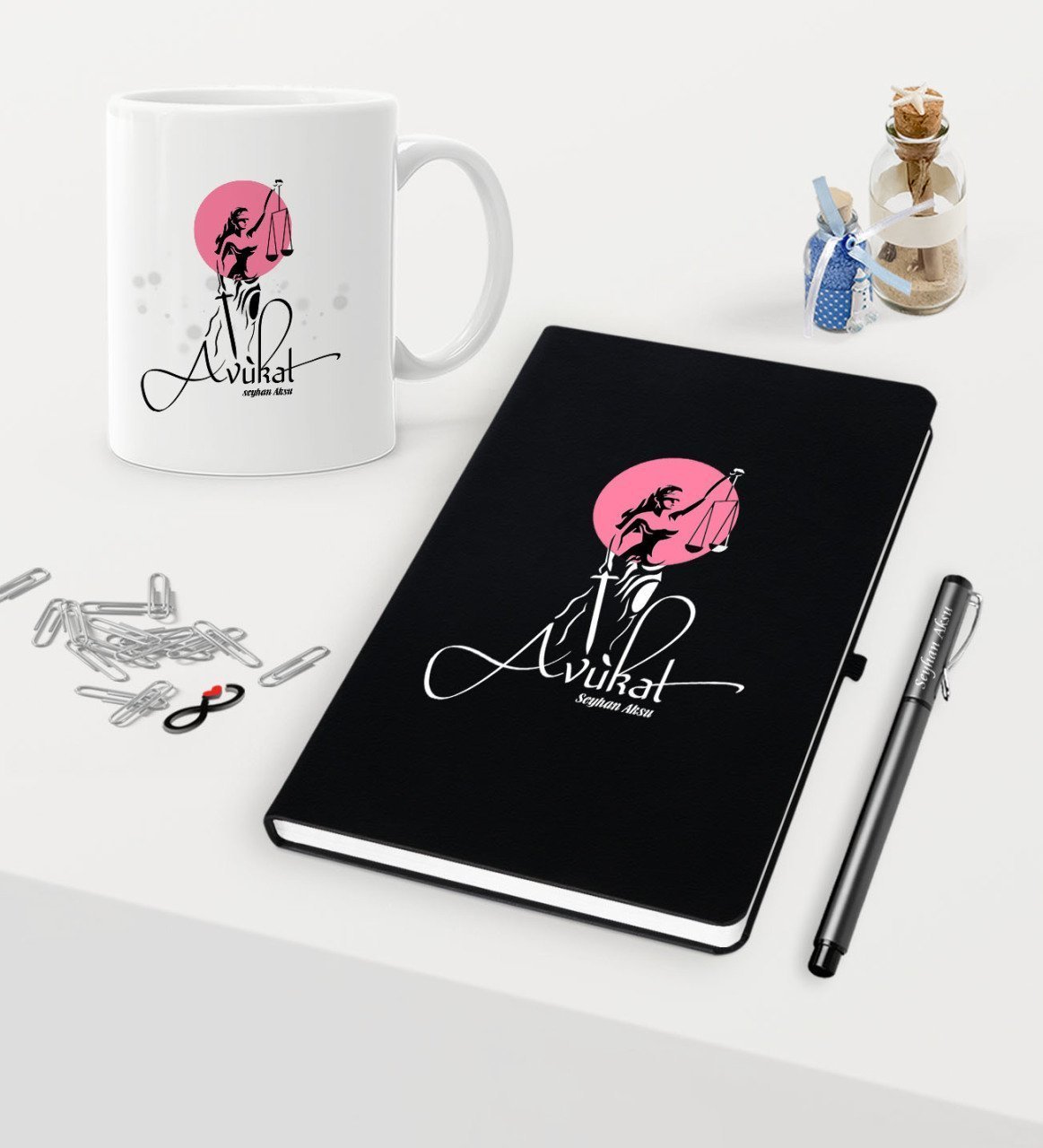 Kişiye Özel Avukat Temalı Siyah Defter Kalem Kupa Seti - 10