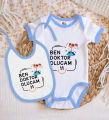 BK Kids Doktor Olucam Tasarımlı Mavi Bebek Body Zıbın ve Mama Önlüğü Hediye Seti-1