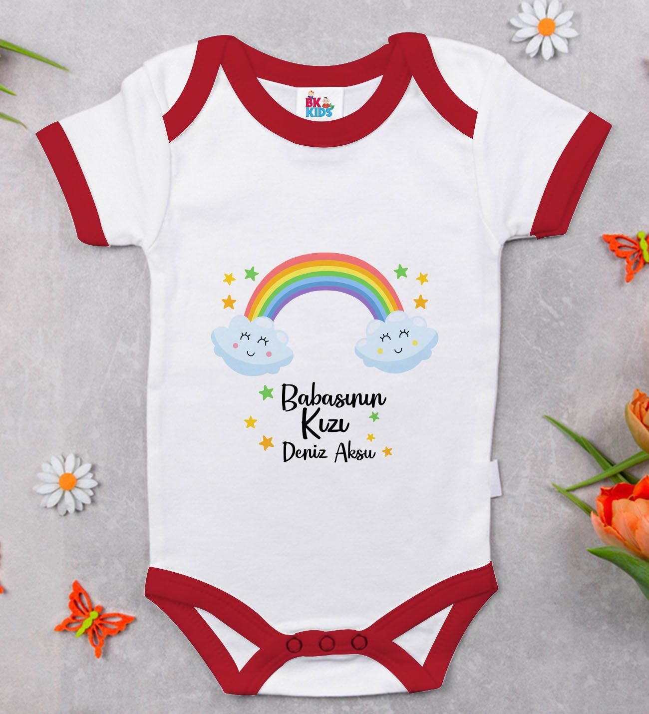 BK Kids Kişiye Özel Babasının Kızı Tasarımlı Kırmızı Bebek Body Zıbın-1