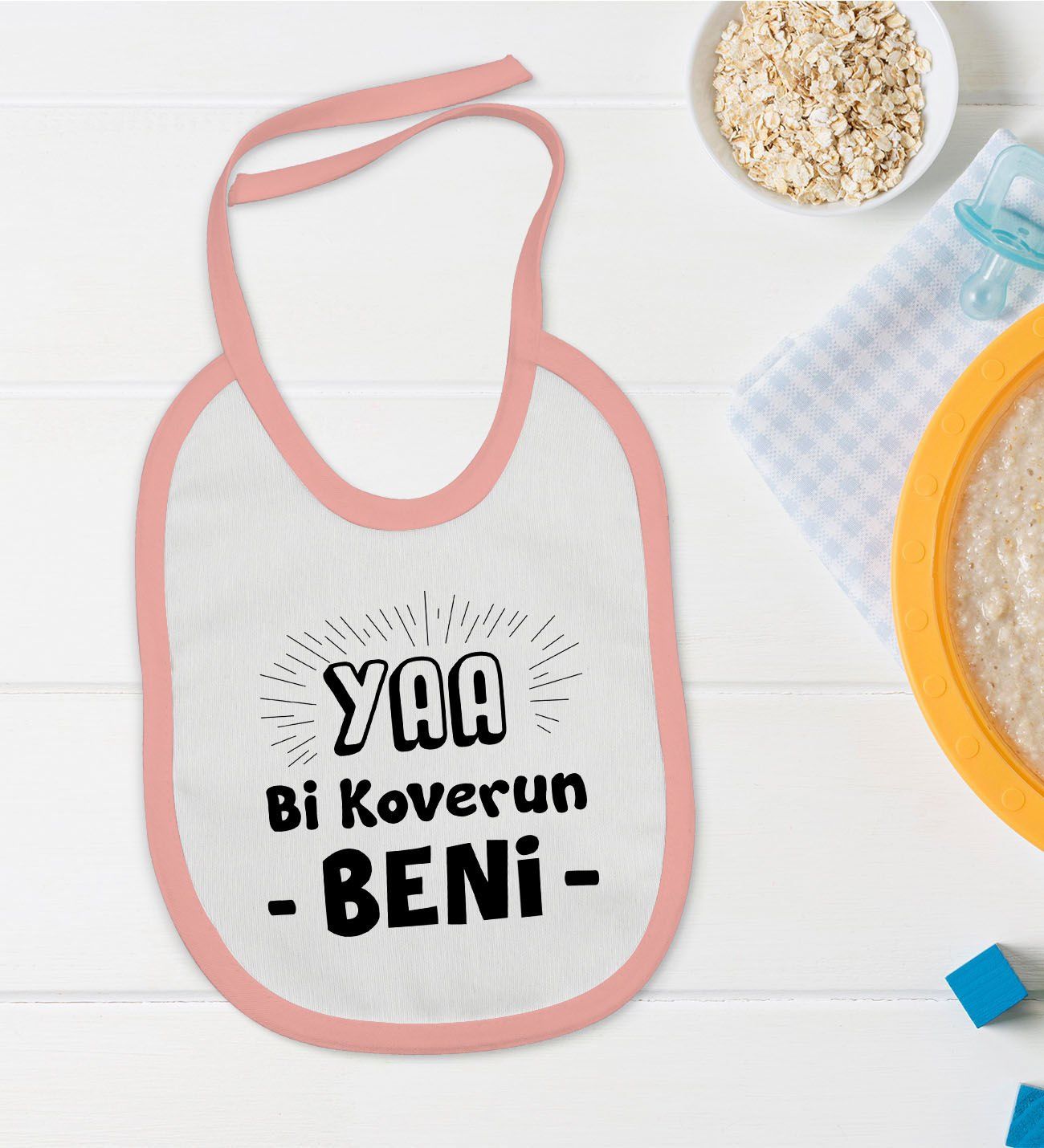 BK Kids Koverun Beni Tasarımlı Pembe Bebek Mama Önlüğü-1
