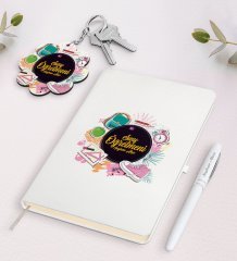 Kişiye Özel Sınıf Öğretmeni Beyaz Defter Kalem ve Anahtarlık Hediye Seti-15