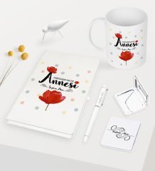 Kişiye Özel Dünyanın En İyi Annesi Beyaz Defter Kalem Kupa Ayna Seti - 10