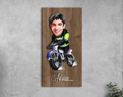 BK Gift Kişiye Özel Motorcu Karikatürlü Kabartma Figürlü Ahşap Tablo-1 Arkadaşa Hediye, Sevgiliye Hediye, Duvar Dekoru