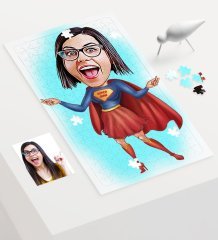 Kişiye Özel Süper Anne Karikatür 240 Parça A3 Puzzle - 1