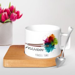 Kişiye Özel Mesleki Ressam Ahşap Altlıklı Seramik Fincan