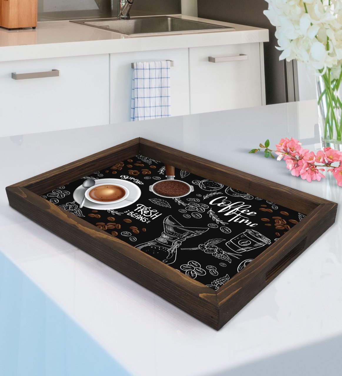BK Gift Coffee Tasarımlı Doğal Ahşap Tepsi-4
