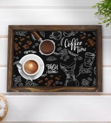 BK Gift Coffee Tasarımlı Doğal Ahşap Tepsi-4