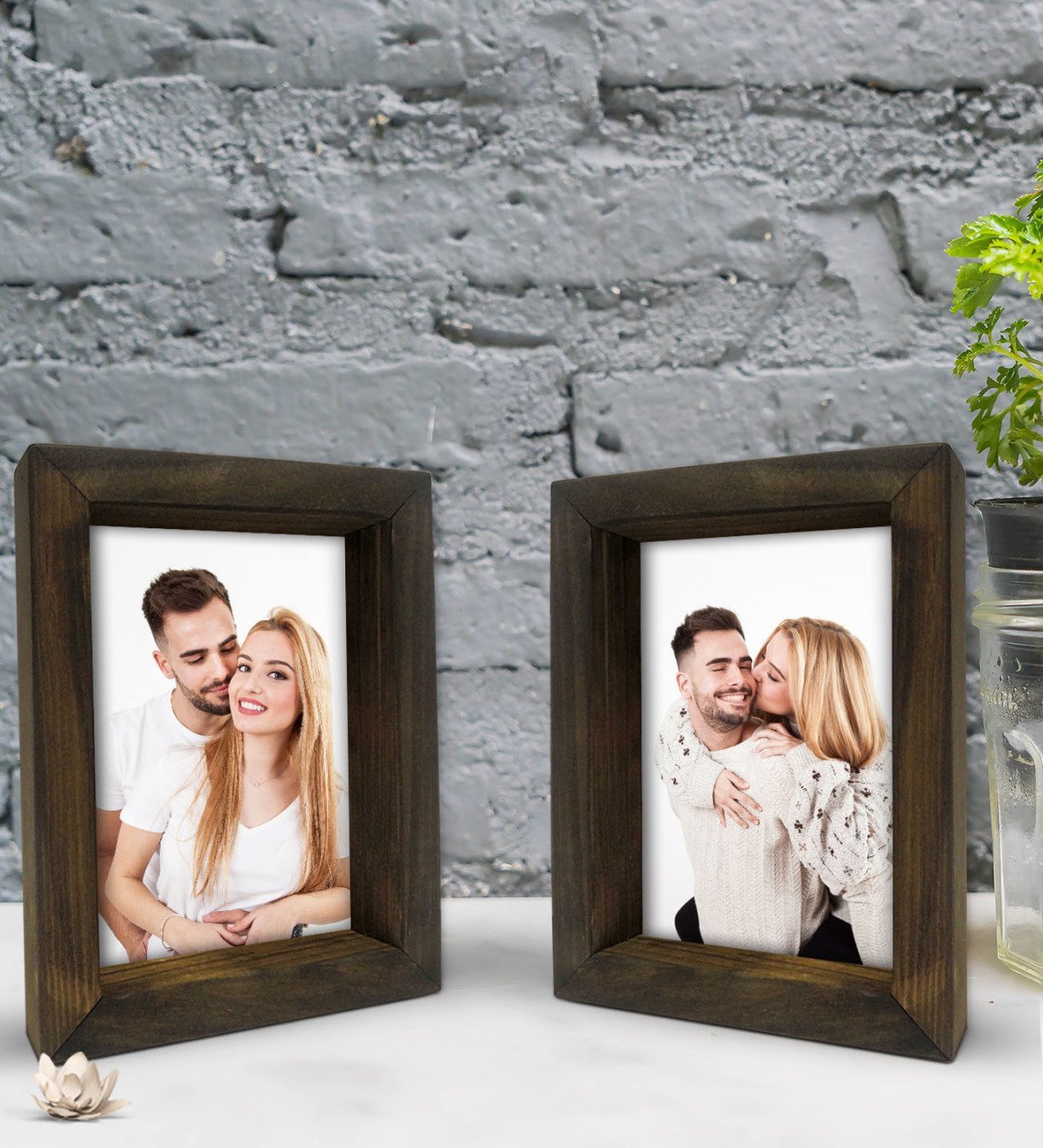 Kişiye Özel Fotoğraflı Dekoratif 2'li Doğal Masif Ahşap Çerçeve 15x20cm-1