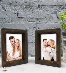 Kişiye Özel Fotoğraflı Dekoratif 2'li Doğal Masif Ahşap Çerçeve 15x20cm-1