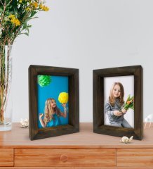 Kişiye Özel Fotoğraflı Dekoratif 2'li Doğal Masif Ahşap Çerçeve 15x20cm-1