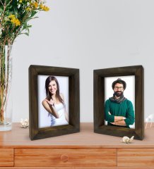 Kişiye Özel Fotoğraflı Dekoratif 2'li Doğal Masif Ahşap Çerçeve 15x20cm-1