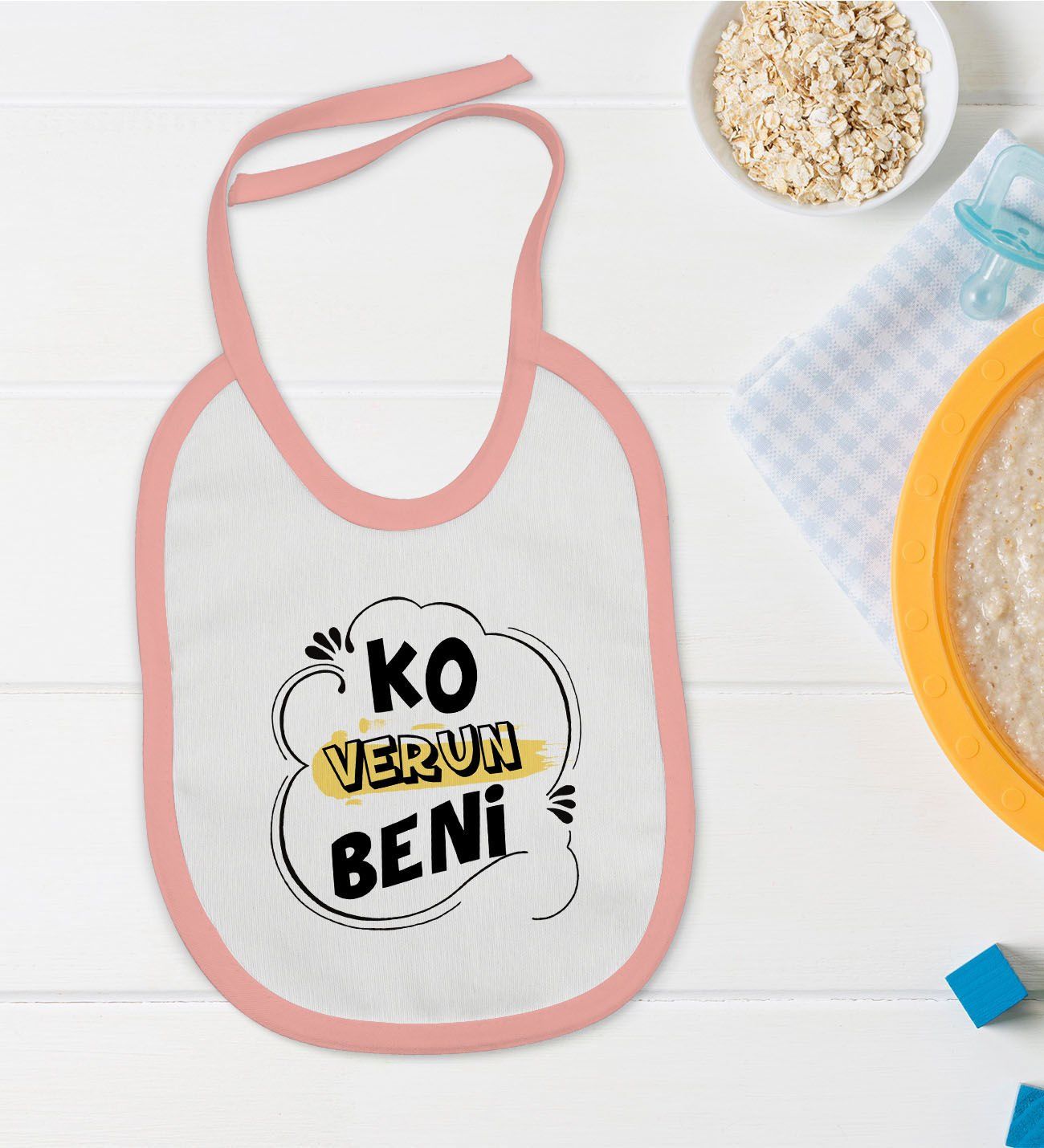 BK Kids Ko Verun Beni Tasarımlı Pembe Bebek Mama Önlüğü-1