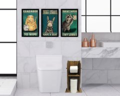 BK Home Doğal Masif Ahşap Tuvalet Kağıtlığı ve Dekoratif 3’lü Ahşap Siyah Çerçeveli Tablo-6
