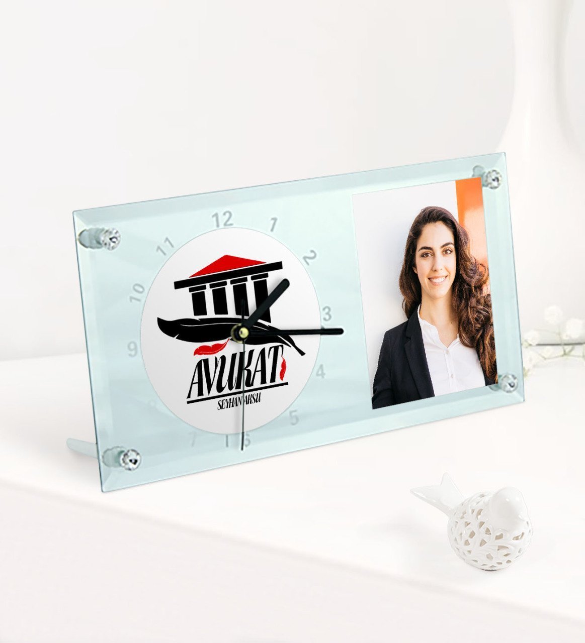 Kişiye Özel Avukat Temalı Masaüstü Cam Saat - 3