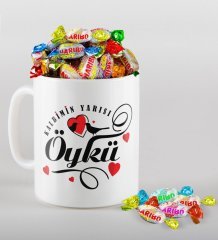 Kişiye Özel Sevgililer Günü Beyaz Kupa ve Haribo Şeker Hediye Seti-128
