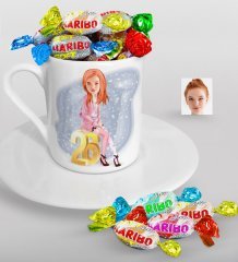 Kişiye Özel Bayan Doğum Günü Karikatürlü Türk Kahvesi Fincanı ve Haribo Şeker Hediye Seti-10