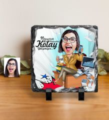 Kişiye Özel Bayan Muhasebeci Karikatürlü Dekoratif Doğal Taş - 1