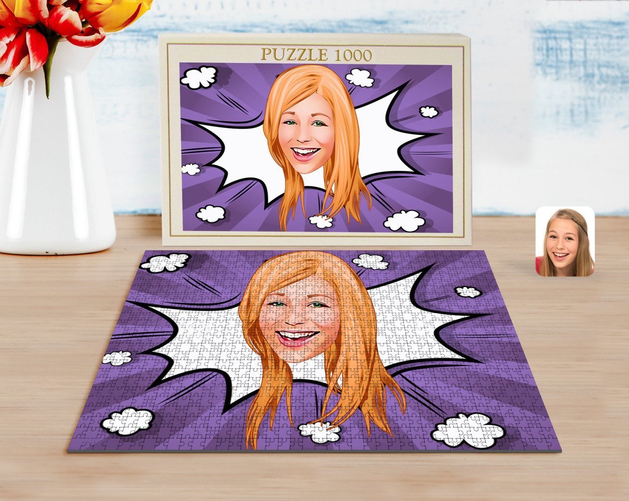 Kişiye Özel Kadın Yüz Karikatürlü 1000 Parça Profesyonel Puzzle-1