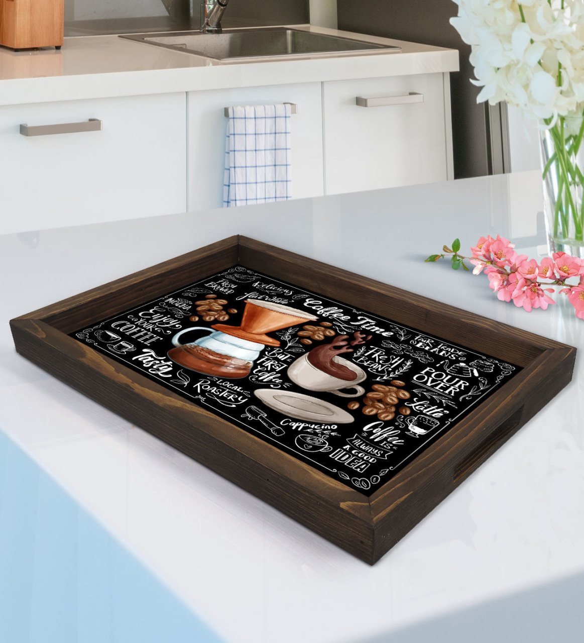 BK Gift Coffee Tasarımlı Doğal Ahşap Tepsi-3