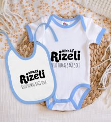 BK Kids Dikkat Rizeli Tasarımlı Mavi Bebek Body Zıbın ve Mama Önlüğü Hediye Seti-1