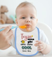 BK Kids Kişiye Özel Teyze Anne Gibi Tasarımlı Mavi Bebek Body Zıbın ve Mama Önlüğü Hediye Seti