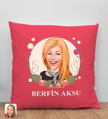 BK Gift Kişiye Özel Karikatürlü Anneler Günü Tasarımlı Kırmızı Kırlent Yastık, Anneye Hediye, Ev Dekorasyonu, Anneler Günü Hediyesi-1