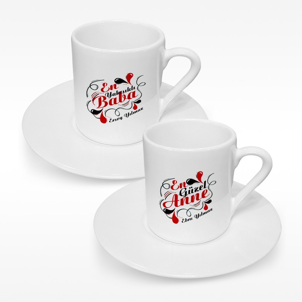 Kişiye Özel İkili Anne & Baba Türk Kahvesi Fincanı Takımı - 4