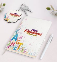 Kişiye Özel Sınıf Öğretmeni Beyaz Defter Kalem ve Anahtarlık Hediye Seti-13